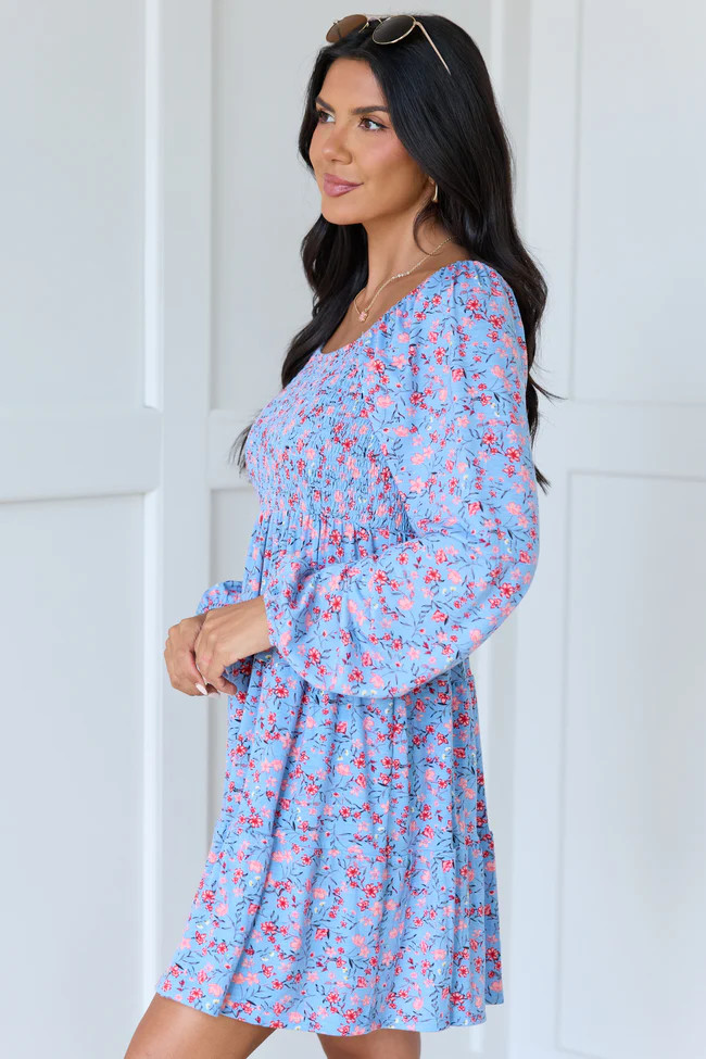 Gloria Blue Floral Dress | Pink Lily