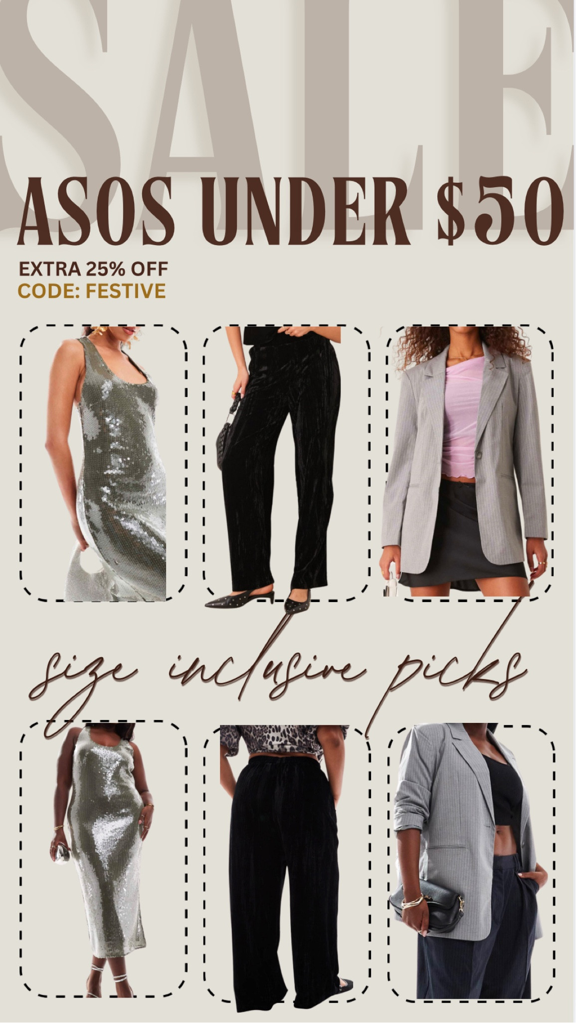 Size inclusive finds under $50 on ASOS. Promo code ends after today! Get an extra 25% off with code FESTIVE 


plus size outfit, sale blazer, sale dress, sale pants, velvet pants, sequin dress, under $50, affordable fashion, midsize outfit, high waisted pants, elastic pants, oversized blazer, pinstripe blazer 

#LTKPlusSize #LTKMidsize #LTKSaleAlert