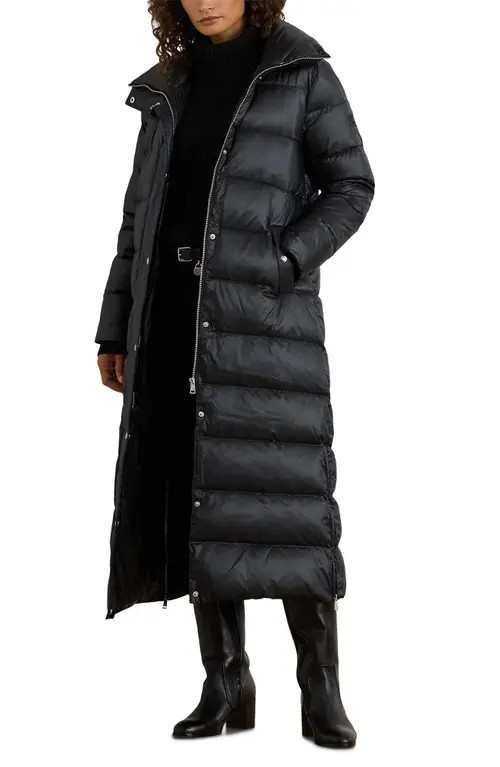 Lauren Ralph Lauren Maxi Soft Long Puffer Coat in Black at Nordstrom, Size Large | Nordstrom