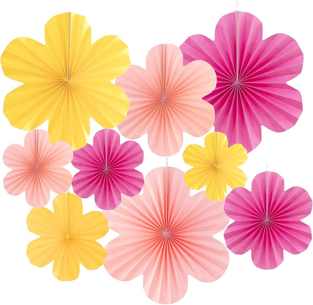 Balun Admhail Pink Yellow Hanging Paper Flowers Flower Fans for Floral Themed Birthday Baby Showe... | Amazon (US)