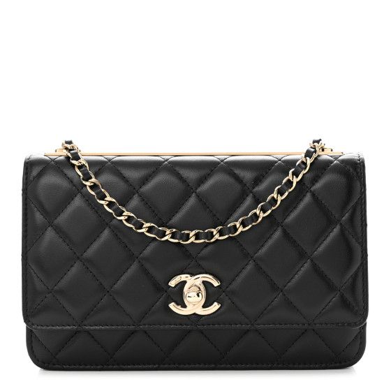 Lambskin Quilted Trendy CC Wallet On Chain WOC Black | FASHIONPHILE (US)
