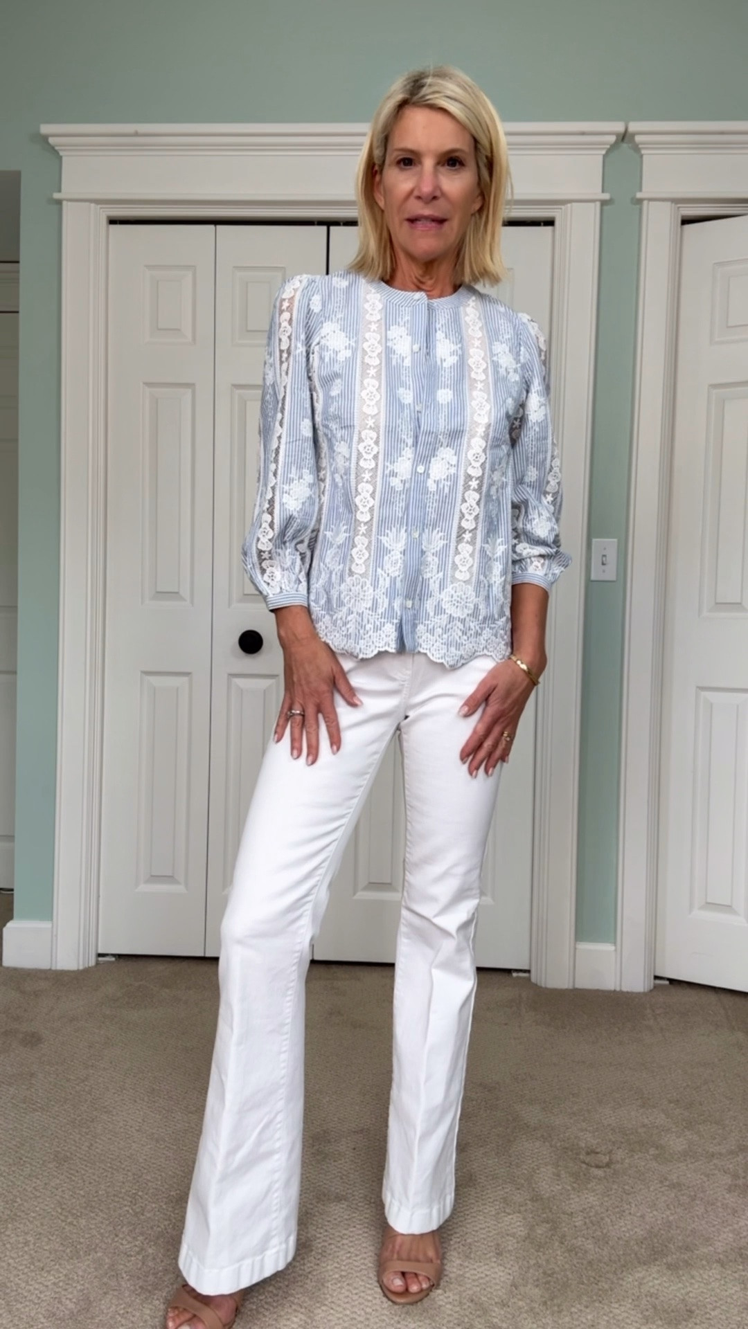 Chic Lace Trim Top Styled with White Jeans.

#LTKootd #LTKOver40 #LTKSeasonal