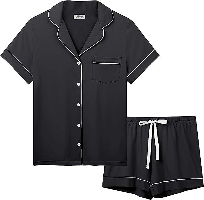 Joyaria Womens Cotton Pajama Set Button Down Sleepwear Short Sleeve Pjs | Amazon (US)