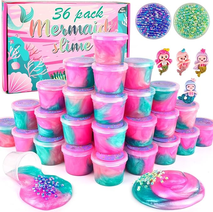 36 Pack Mermaid Slime Kit, Soft & Non-Sticky Galaxy Slime Pack, Party Favors Stress Relief Toys f... | Amazon (US)