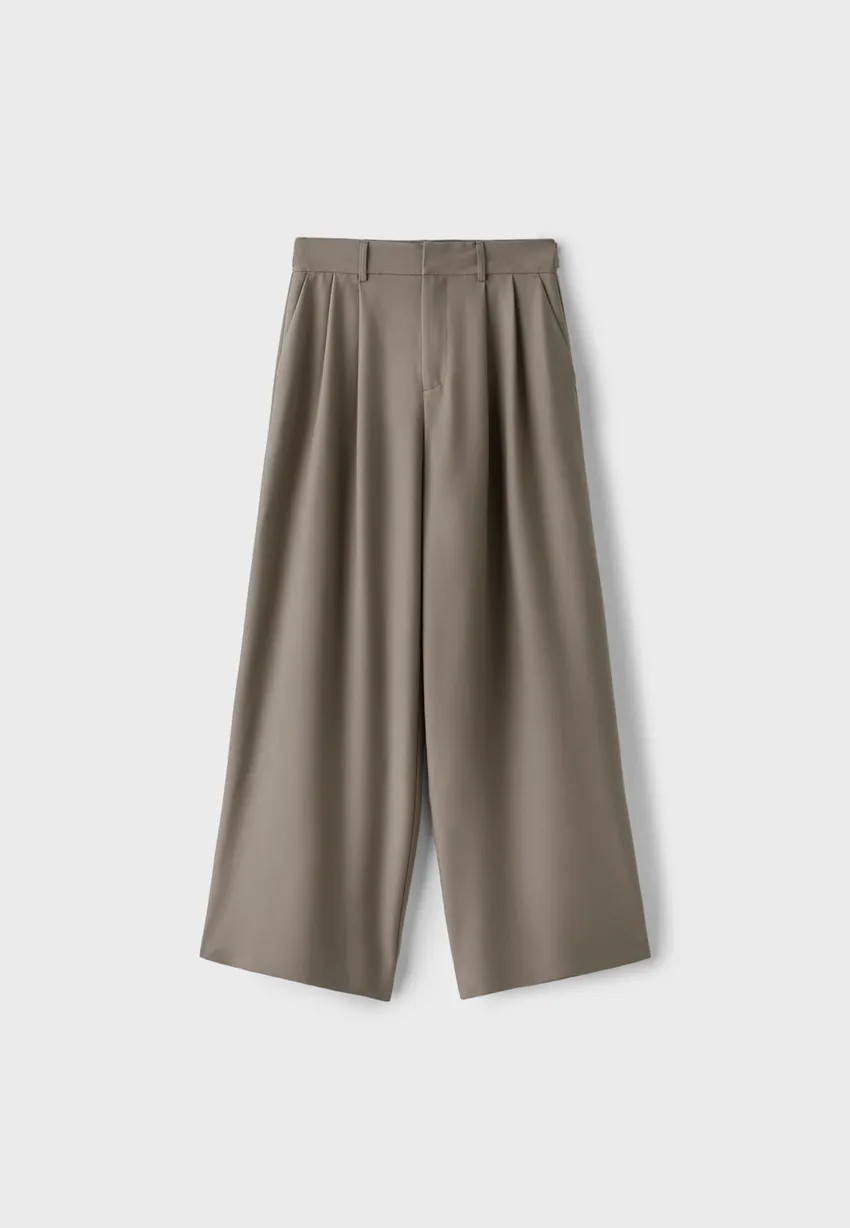 Stradivarius Pantalon habillé wide leg à taille ajustable  Noir 42 | Stradivarius (FR)