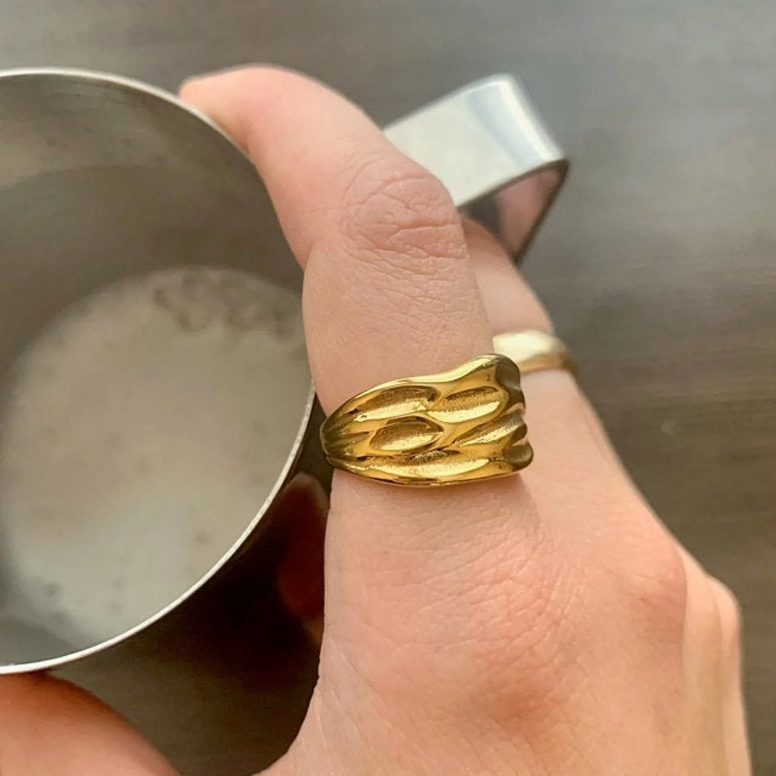 18k Gold Filled Hammered Ring  Gold Hammered Cuff Ring  Gold | Etsy | Etsy (US)