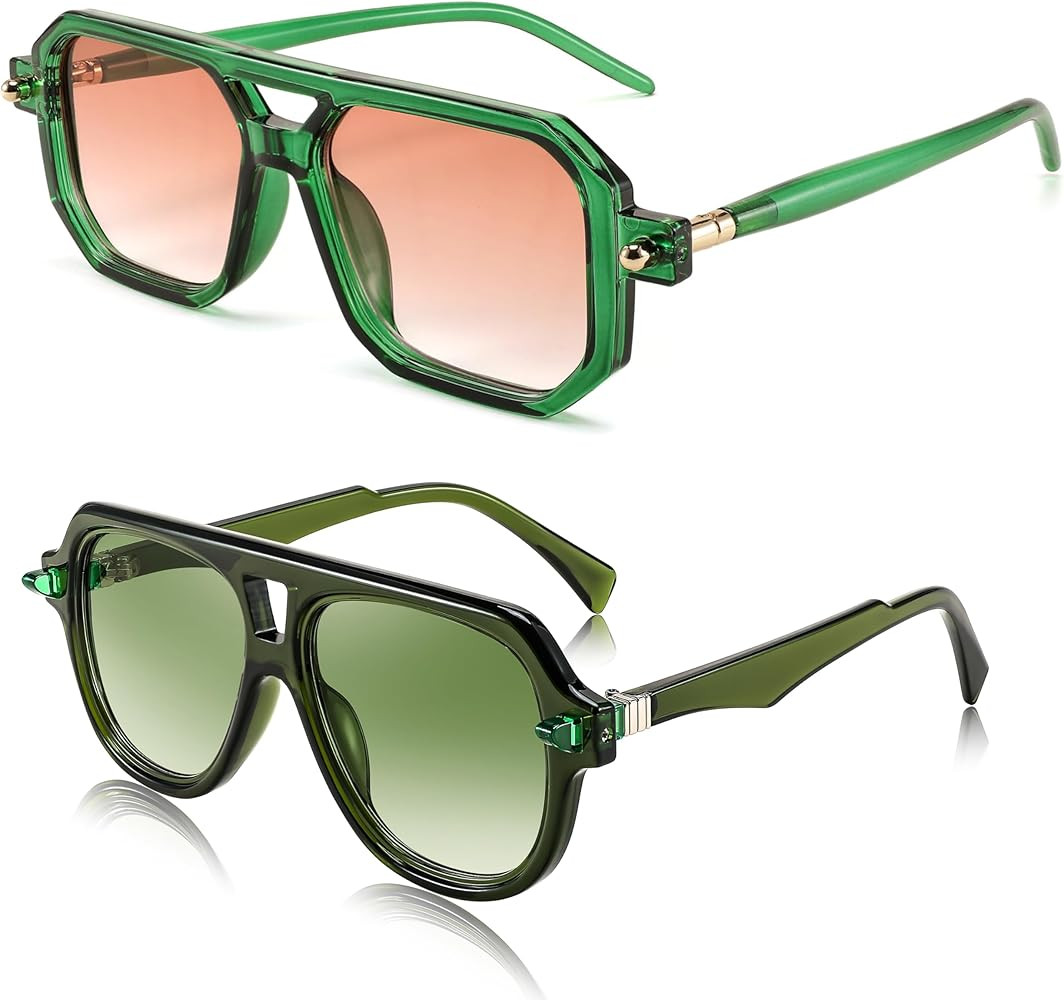 FEISEDY Vintage Square 70s Flat Aviator Sunglasses Women Men B2622 + B0030 | Amazon (US)