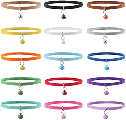 Whaline 15pcs Double Side Soft Plush Puppy ID Collars with Bells for Dog and Cat | Amazon (US)