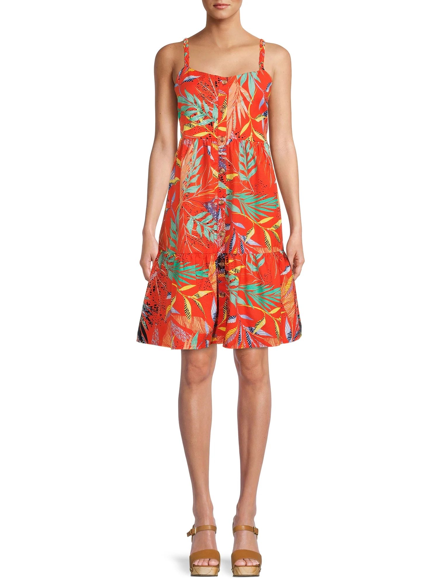 Beach Lunch Lounge Women’s Braided Strap Button Front Dress | Walmart (US)