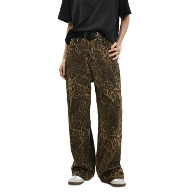 Paaisye Leopard Print Baggy Jeans Men Straight Leg Baggy Jeans Unisex Cheetah Print Y2k Streetwea... | Walmart (US)
