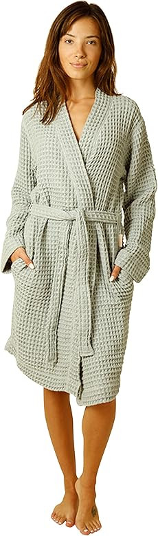 Happy Place Women's Waffle Robe Lightweight Organic Cotton Sustainable Unisex Bathrobe | Amazon (US)