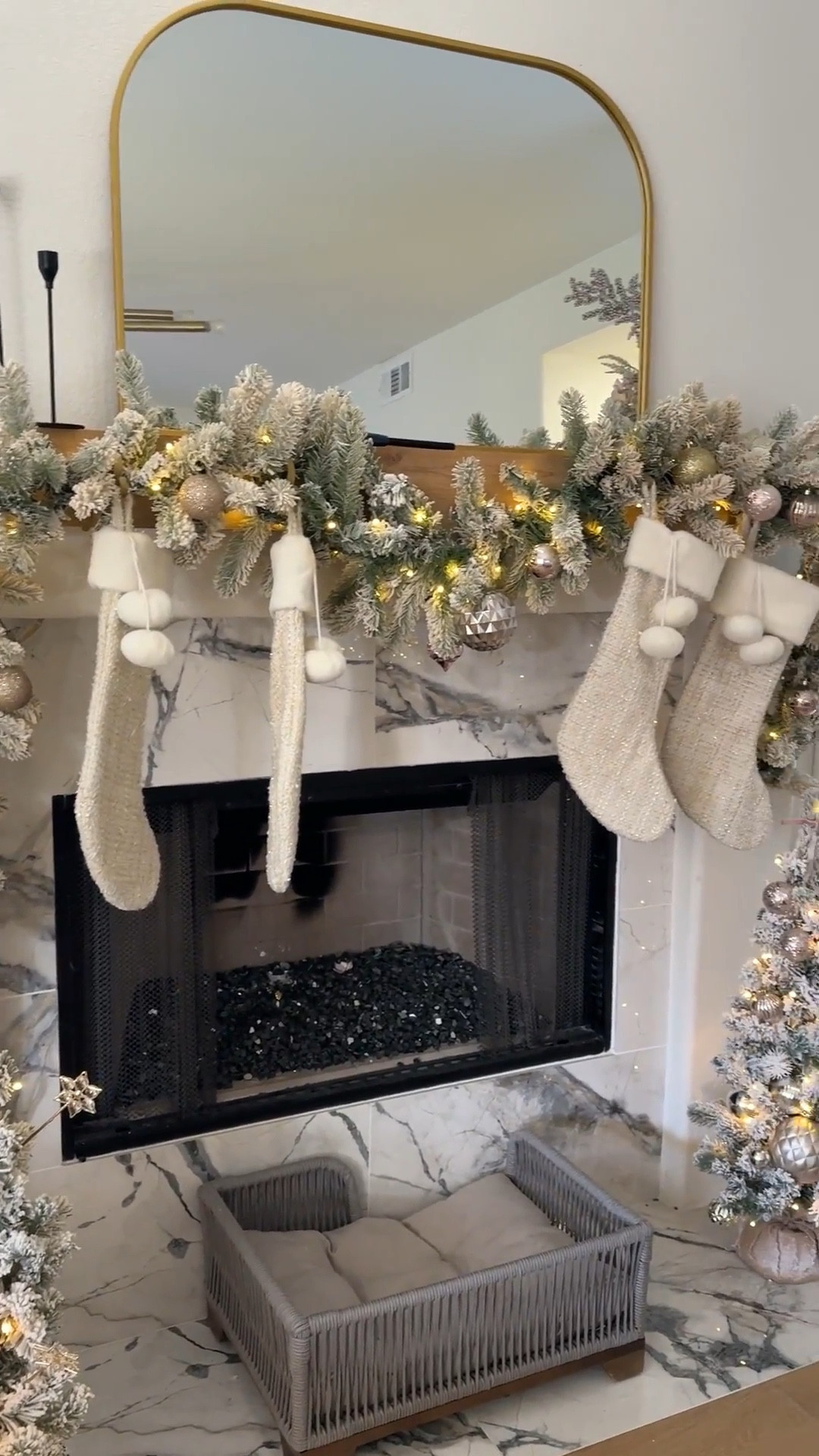 Christmas mantel decor! Champagne gold Christmas, Christmas garland, mantle decor, stockings, 
 

#LTKHome #LTKHoliday #LTKFindsUnder100
