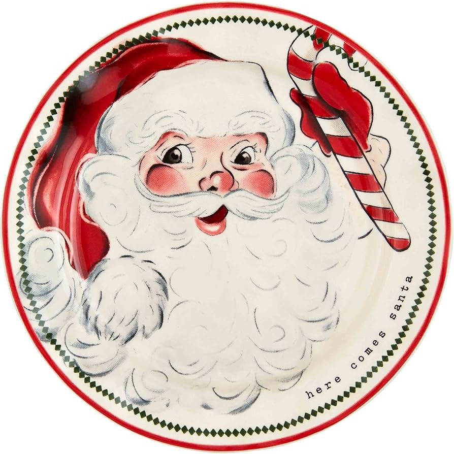 Mud Pie Santa Salad Christmas Plate, Candy Cane, 8" dia | Amazon (US)