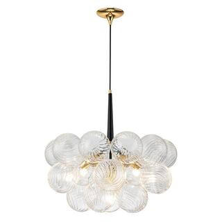 HUOKU Neuvy 24.9 in. W 6-Light Black and Gold Unique Crystal Cluster Bubble Chandelier with Swirl... | The Home Depot