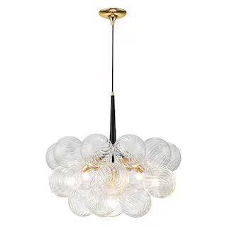 HUOKU Neuvy 24.9 in. W 6-Light Black and Gold Unique Crystal Cluster Bubble Chandelier with Swirl... | The Home Depot