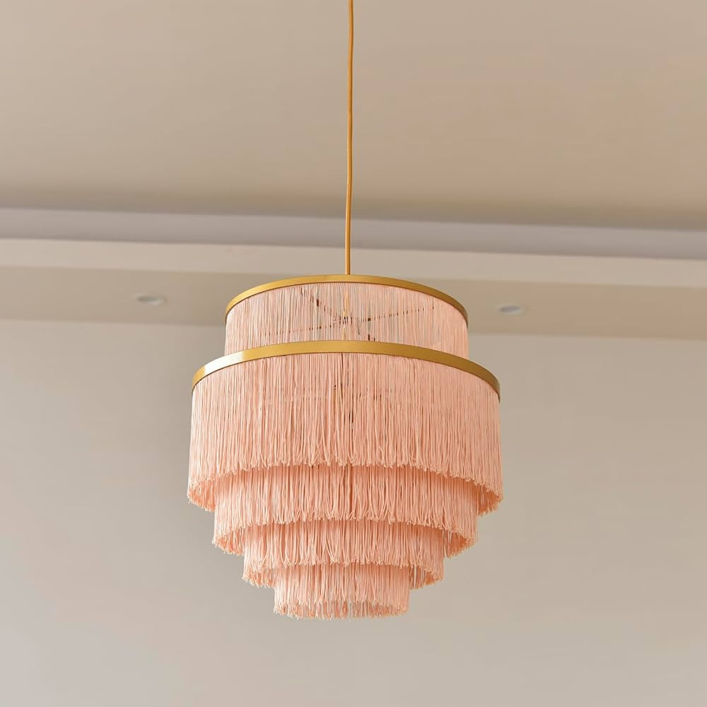 Topaluce 5-Tiered Boho Chandelier with Metal and Fringe,3 Lights Fringe Pendant Light Fixture,Tas... | Amazon (US)