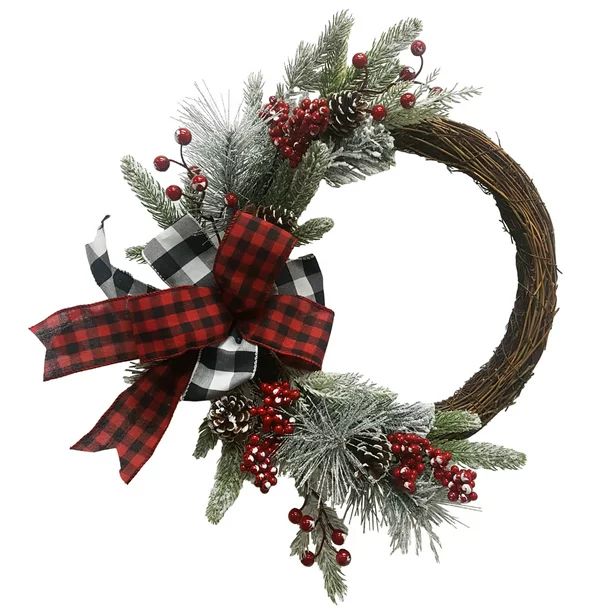 The Holiday Time Artificial Flowers 20 Inch Rattan Door Wreath with Artificial Berries and Buffal... | Walmart (US)