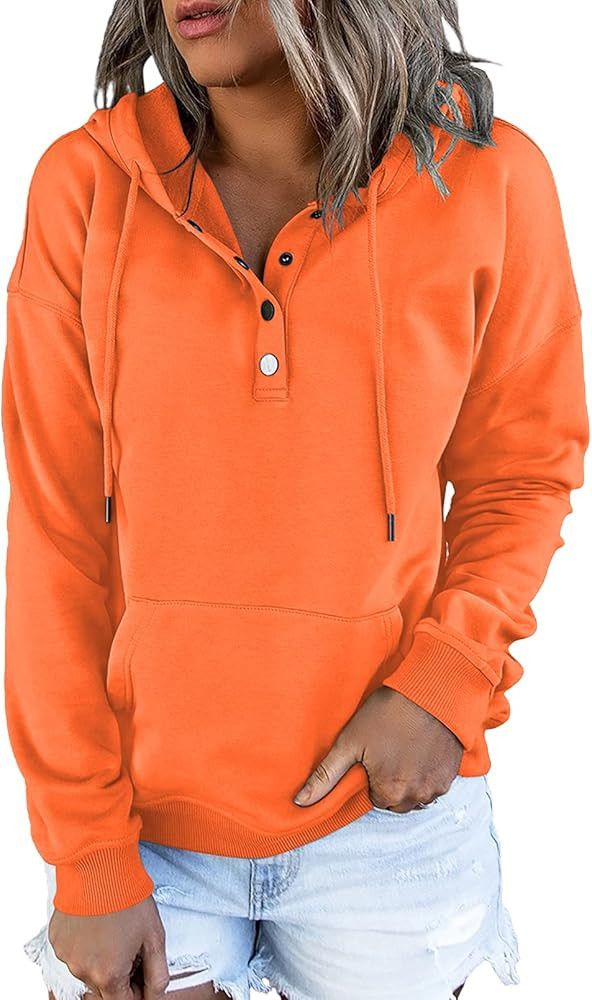 Ezymall Womens Casual Hoodies Pullover Tops Drawstring Long Sleeve Sweatshirts Fall Clothes With ... | Amazon (US)