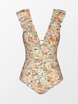 CUPSHE Women's Ruffled One Piece Swimsuit V Neck Lace Up | Amazon (US)