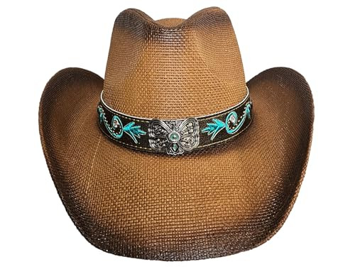 TWOND Cowboy Cowgirl Western Hat for Men or Women, Adjustable Removable Chin Strap Option, Vintage Straw Woven Wide Brim | Amazon (US)