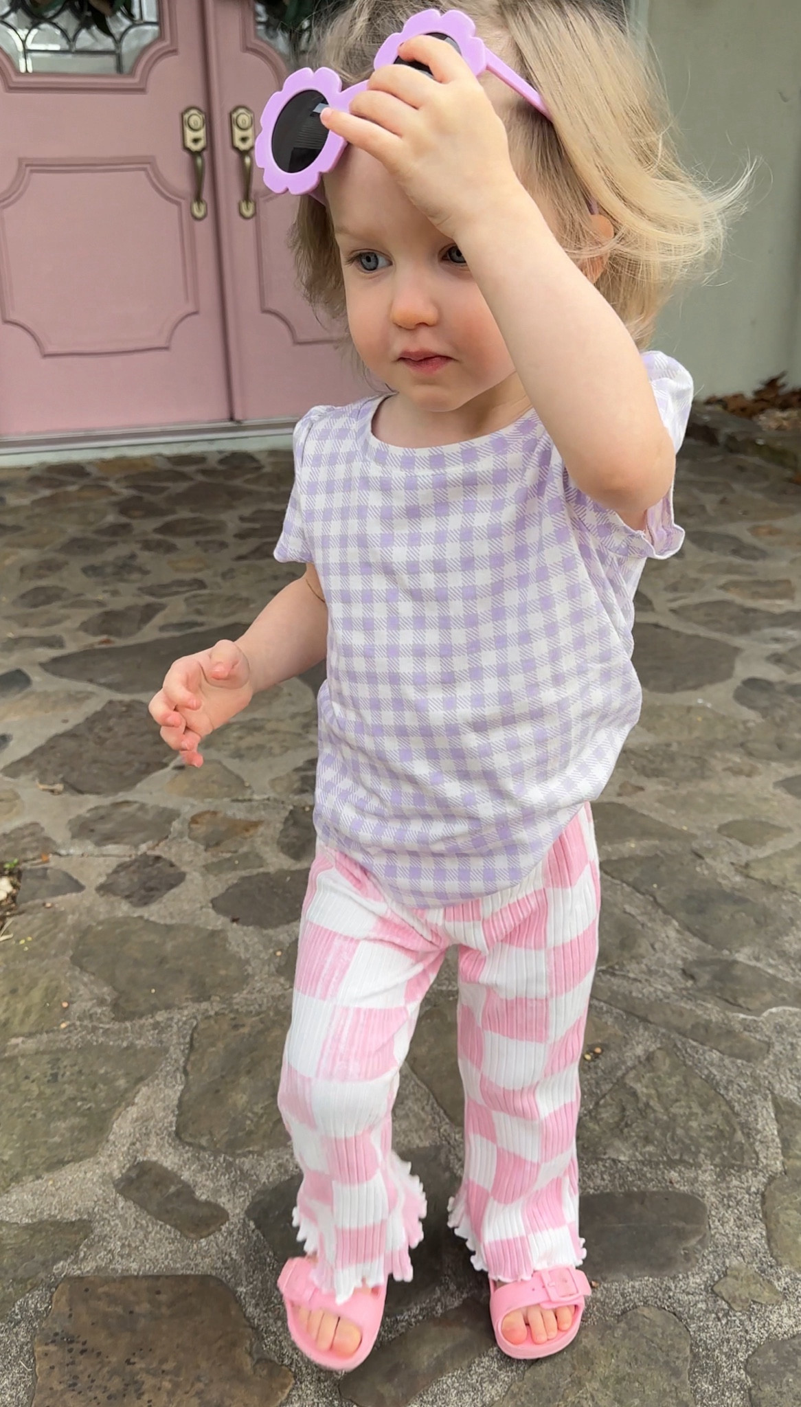 The cutest toddler girl spring look 🌸🌷

Flared pants, purple gingham, pink checkered, flower sunglasses, pink sandals, target finds, colorful spring toddler outfits

#LTKkids
