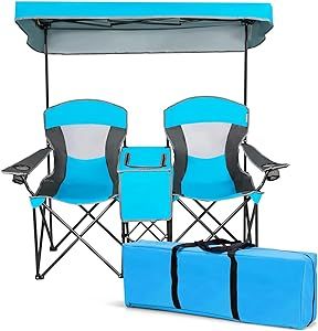 Safstar Double Camping Chair, Folding Camping Chair with Canopy Shade & Mini Table, Beverage Cup ... | Amazon (US)