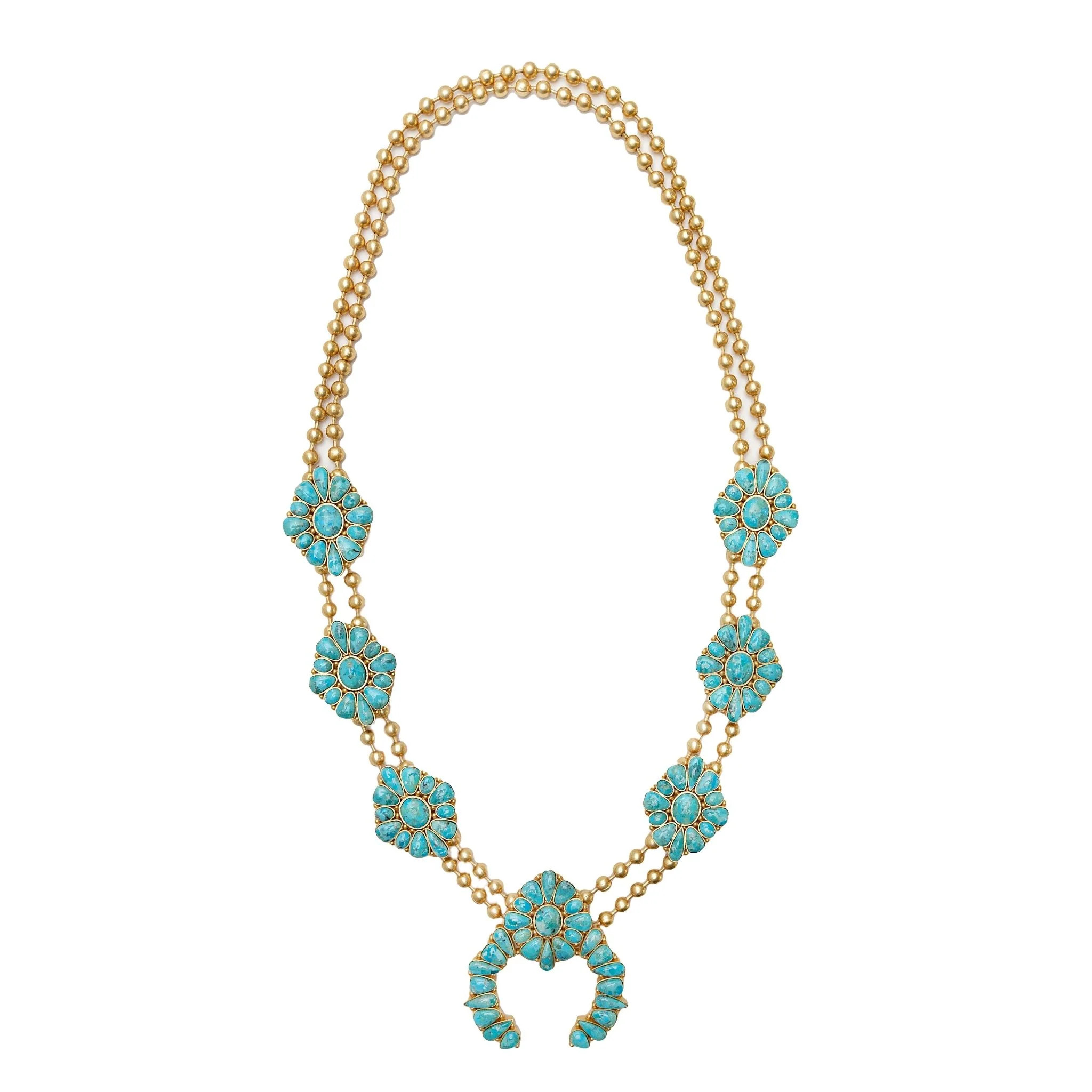 Prairie Squash Blossom Necklace - Turquoise & Gold | Christina Greene LLC
