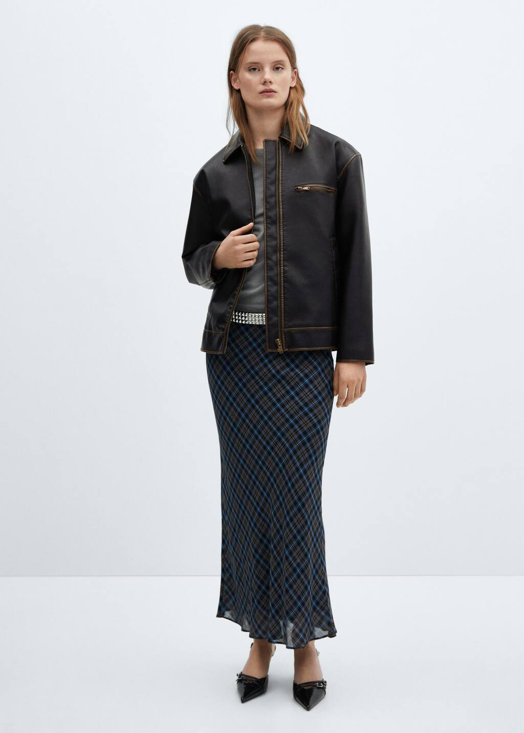 Worn leather effect jacket -  Women | Mango USA | MANGO (US)