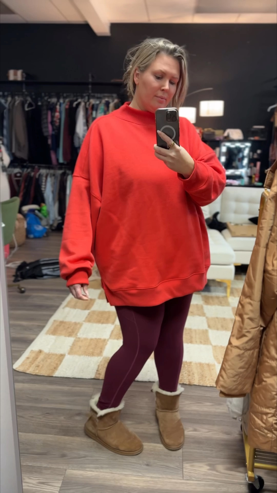 Listen. I’d be lying if I said I haven’t been LIVING IN THIS uniform lately. Leggings + oversized sweatshirt + slipper boots = MY JAM and I have absolutely no apologies!!!! Sharing my favorite leggings I actually wear them in xxl and same for the top! They run generous. Get your regular size! 

#LTKmomlife #LTKMidsize #LTKPlusSize