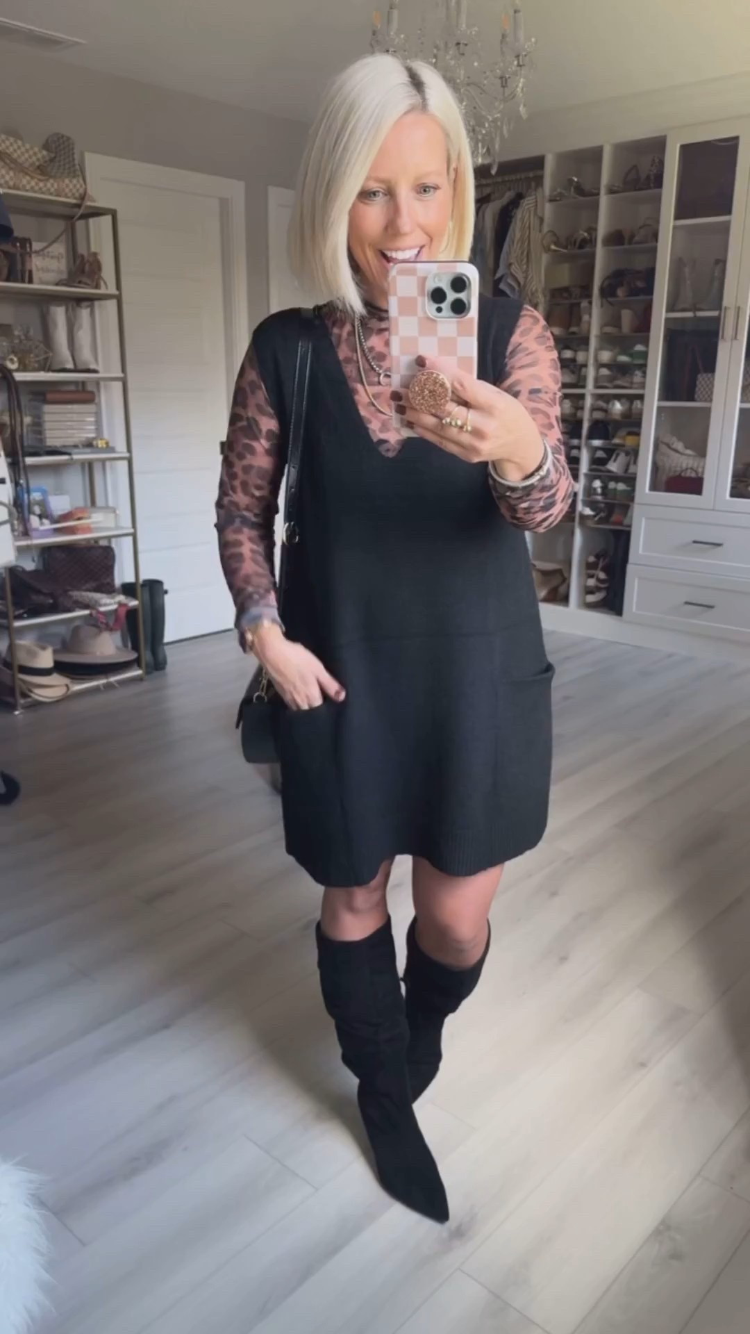 This sweater vest dress is the perfect thing to add some fun to a boring wardrobe!!! 
⬇️⬇️⬇️
Leopard top medium (could have done small)
Dress small (runs roomy)


Comment SHOP below to receive a DM with the link to this post on my LTK ⬇ https://liketk.it/5q8fg #ltkfindsunder50 #ltksalealert

#LTKSaleAlert #LTKFindsUnder50 #LTKFindsUnder100