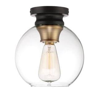 Ella 8.25 in. 1-Light Vintage Bronze Flush Mount Ceiling Light with Clear Glass Shade | The Home Depot