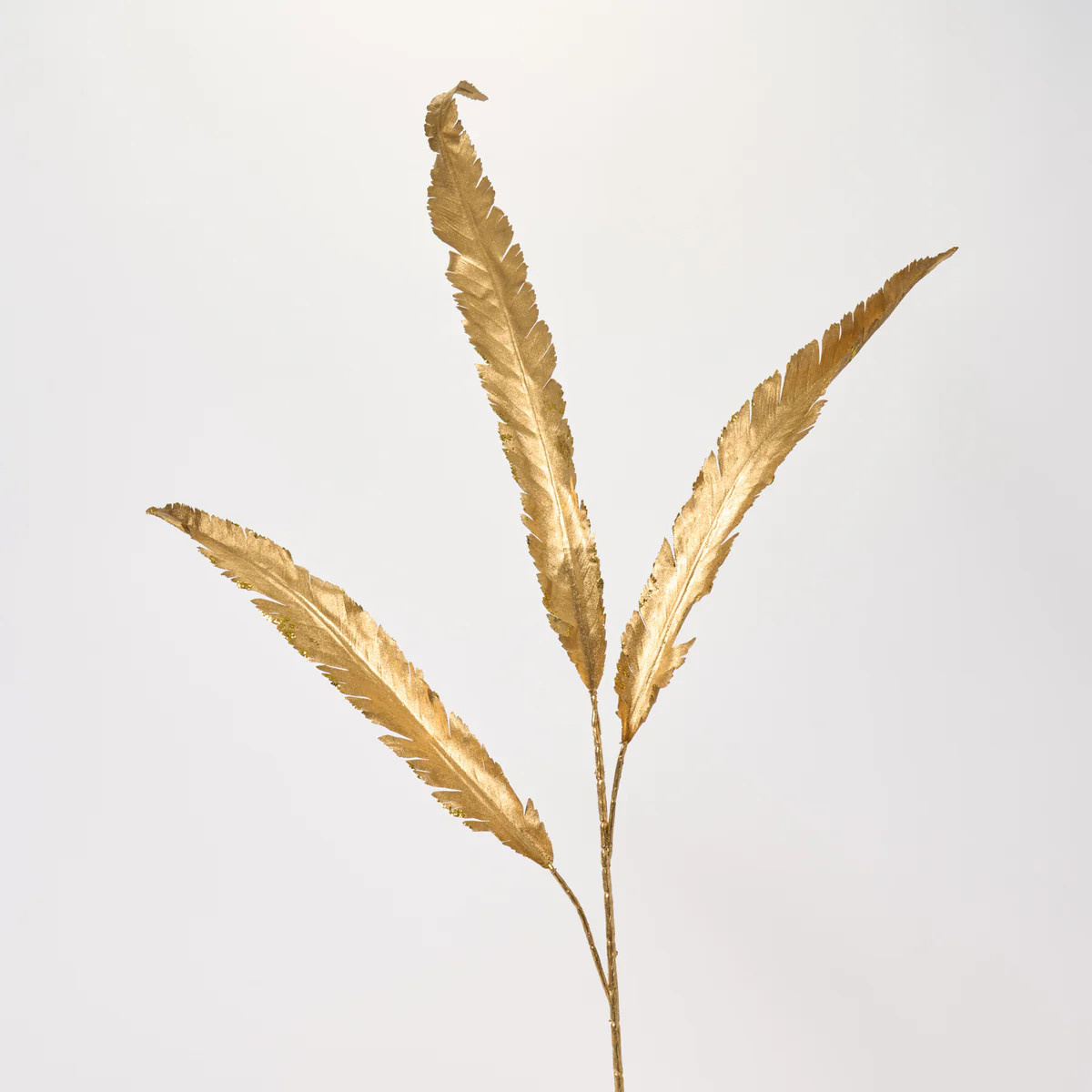 Gold Glitter Edge Three Metallic Gold Feather Stems Festive Holiday Branch Spray - 53" | Darby Creek Trading
