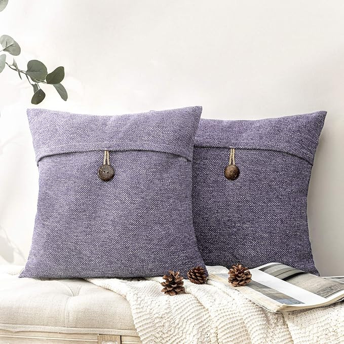 Phantoscope Pack of 2 Farmhouse Throw Pillow Covers Button Vintage Linen Decorative Pillow Cases ... | Amazon (US)