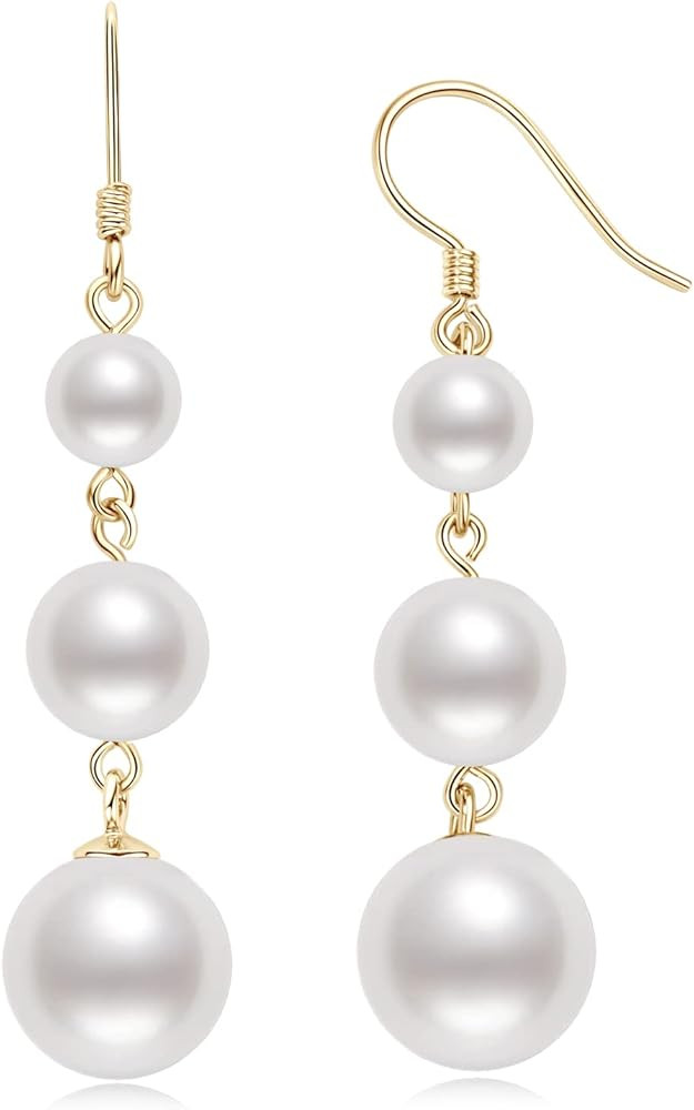 925 Sterling Silver Freshwater Pearl Drop Earrings for Women - June Birthstone Long Dangle Jewelr... | Amazon (US)