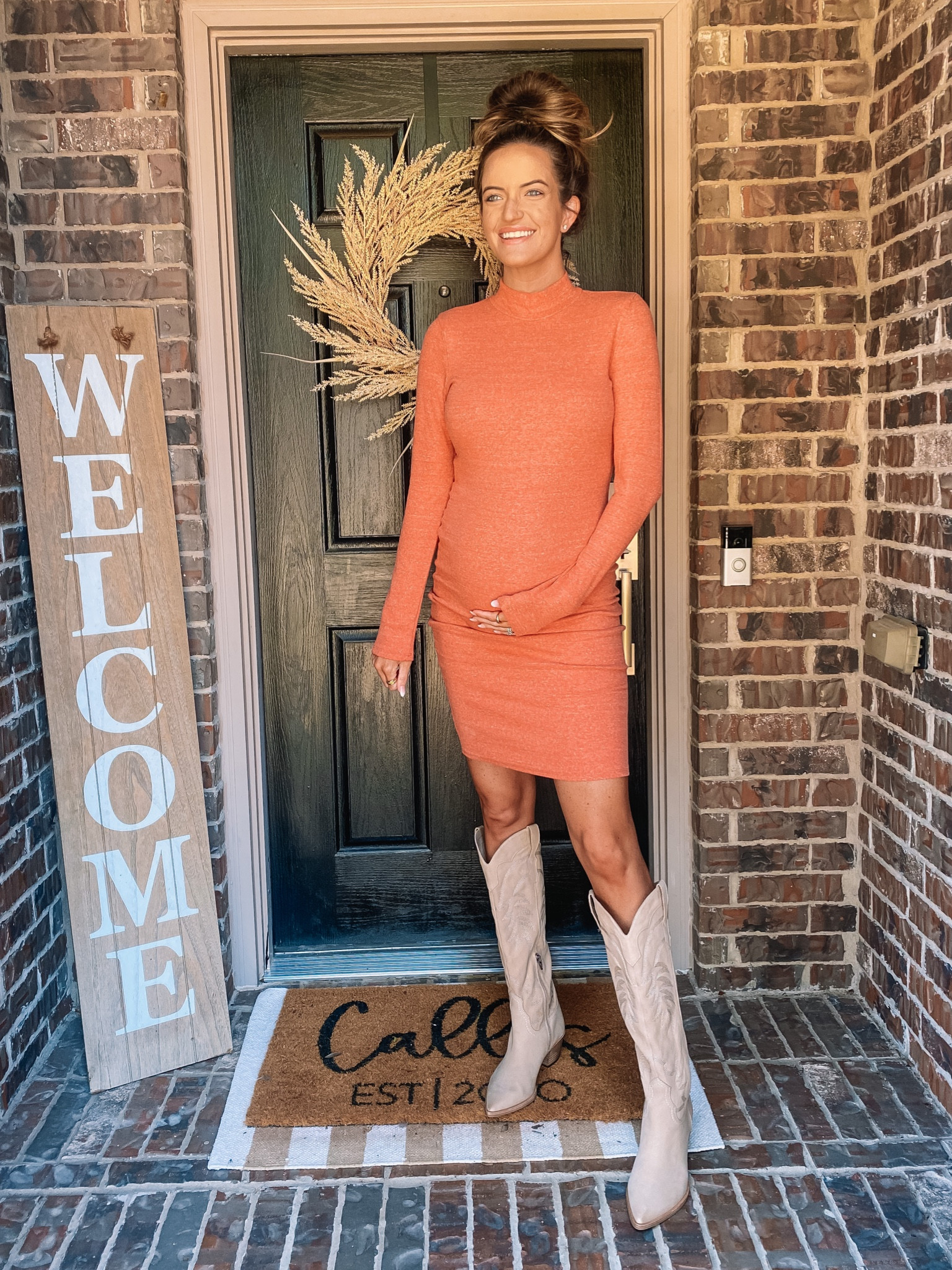 Maternity dress, fall boots, over the knee boots, fall wreath, fall outfit, pregnancy style

#LTKstyletip #LTKbump #LTKshoecrush
