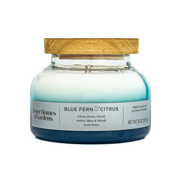 Better Homes & Gardens 18oz Blue Fern & Citrus Scented 2-Wick Ombre Bell Jar Candle | Walmart (US)