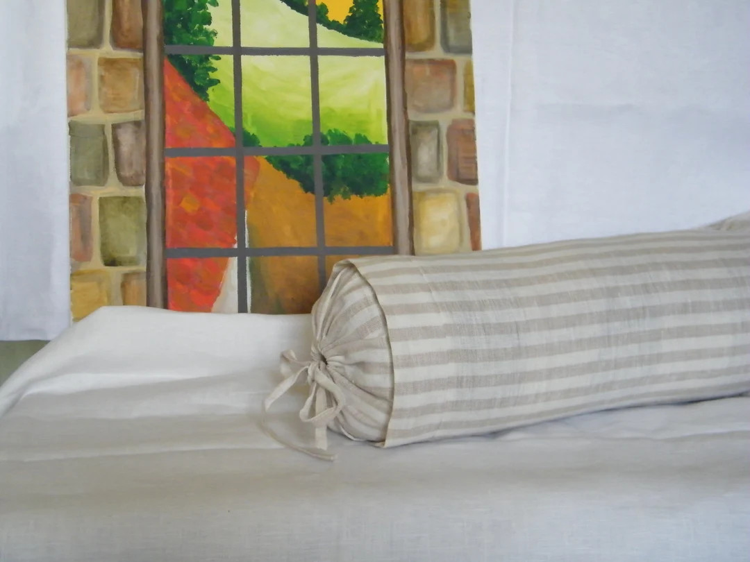 Striped Bolster Neckroll Pillow Case - Cover - Slipcover. Pure Flax Linen, Natural Linen. Size Op... | Etsy (US)