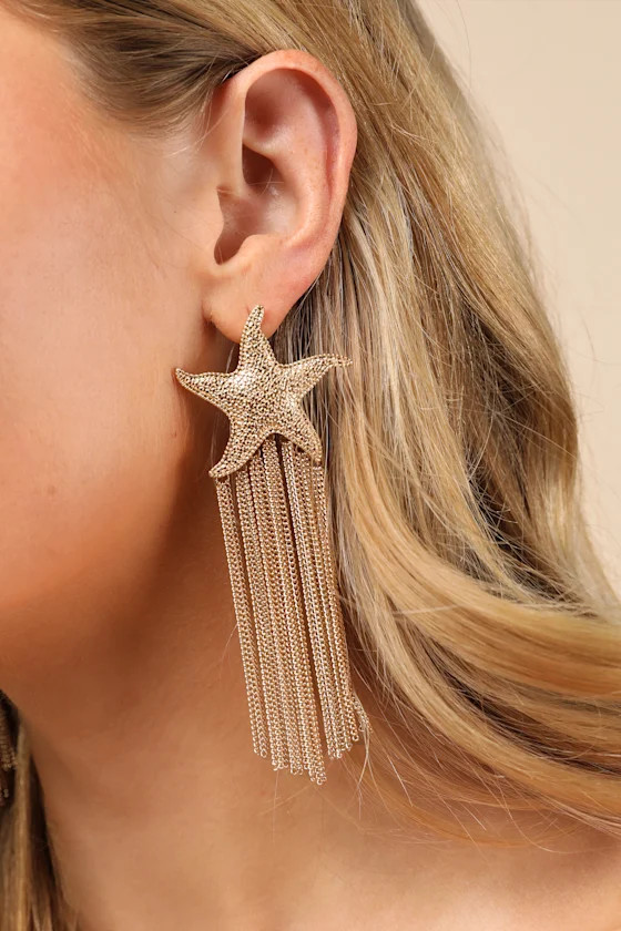 Nereus Gold Starfish Fringe Statement Earrings | Lulus