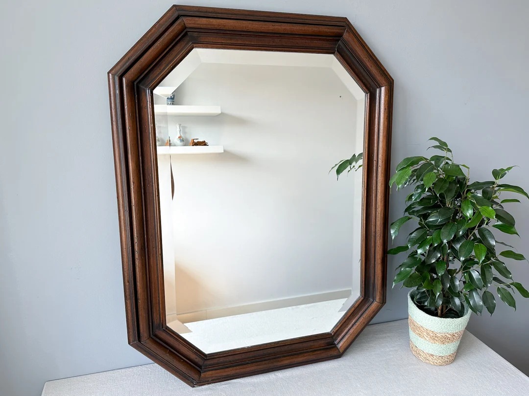 Vintage Octagonal Wooden Framed Mirror With Beveled Glass, Vintage Framed Mirror, Wall Hanging Mi... | Etsy (US)