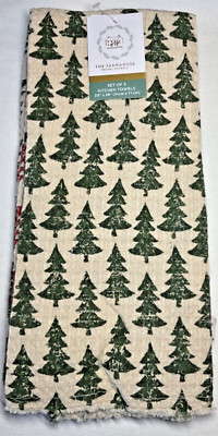 RACHEL ASHWELL KITCHEN TOWELS (3) TREES CREAM RED GREEN 18 X 28 100% COTTON NIP | eBay US