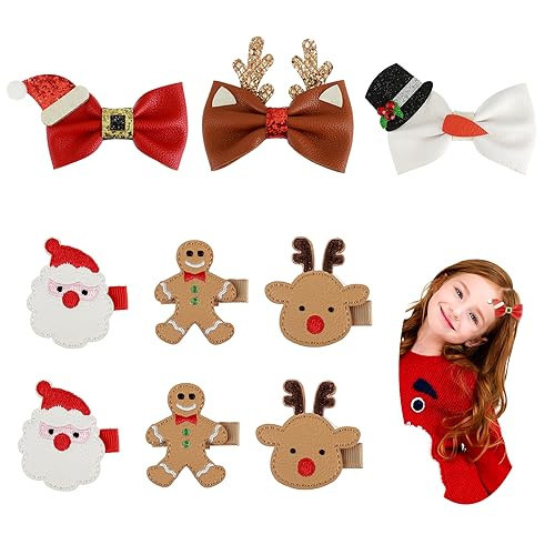 Amaxiu 9pcs Christmas Hair Clips, Christmas Hat Antlers Hair Bows Cute Santa Gingerbread Reindeer Hair Barrettes Alligator Hair Clips Festive Holiday Hairpins Xmas Hair Accessories for Women Girls | Amazon (US)