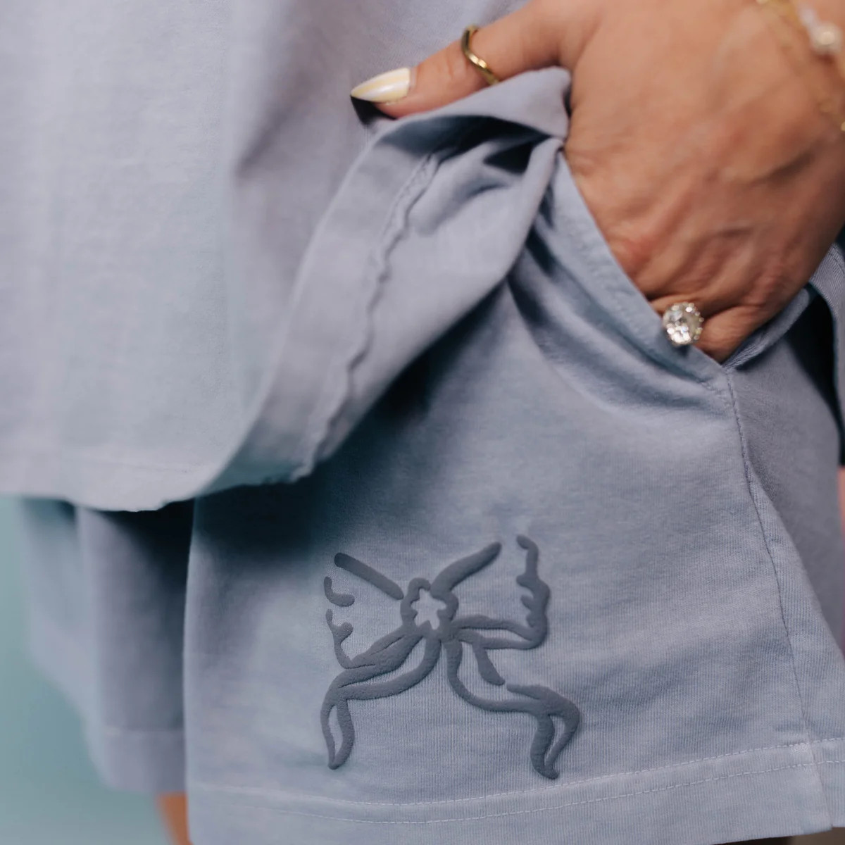 Blue Bow Lounge Shorts | Women’s Cozy Casual Shorts | Staykation