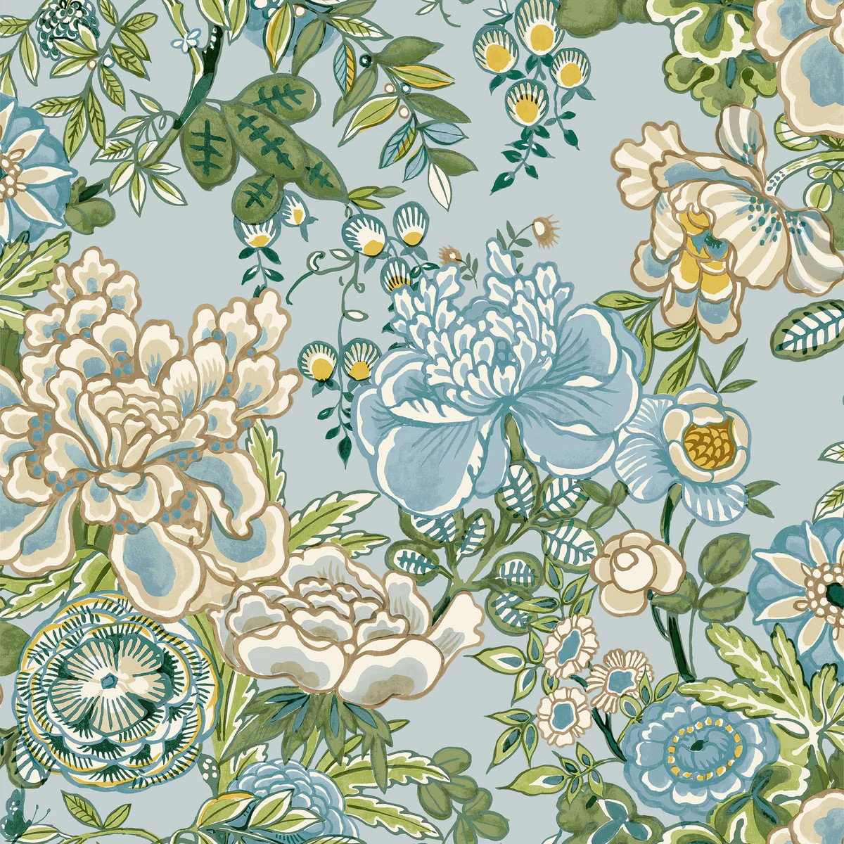 Thibaut Peony Garden Spa Blue Wallpaper | DecoratorsBest