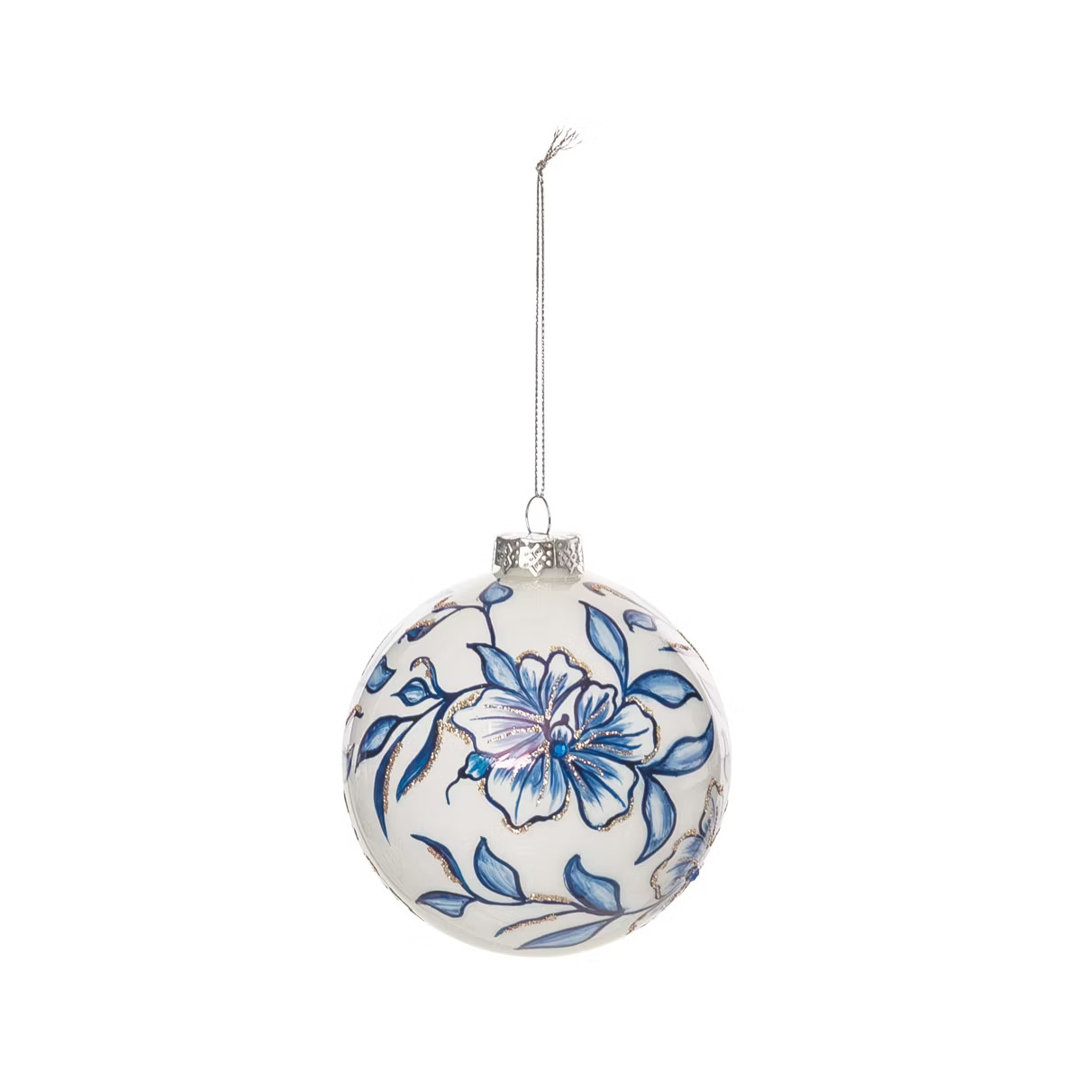 Gallerie II Blue Flowers Hanging Glass Christmas Tree Bulb Ornament 4" | Target