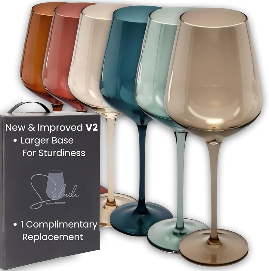 Saludi Colored Wine Glasses, 16.5oz (Set of 6) Stemmed Multi-Color Glass - Great for all Wine Typ... | Amazon (US)