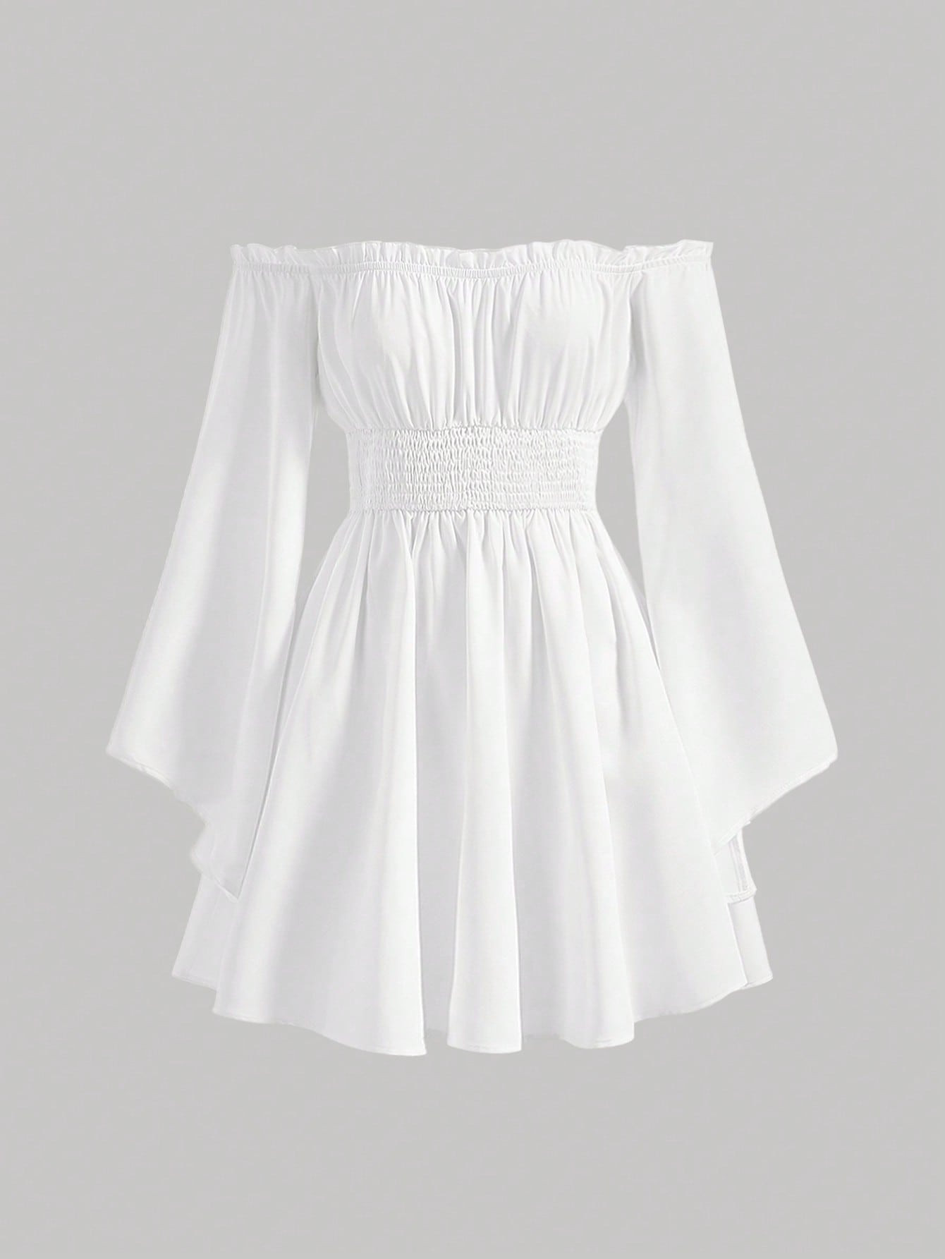 SHEIN MOD Off Shoulder Frill Trim Flounce Sleeve Bell Sleeves White Dress | SHEIN USA | SHEIN