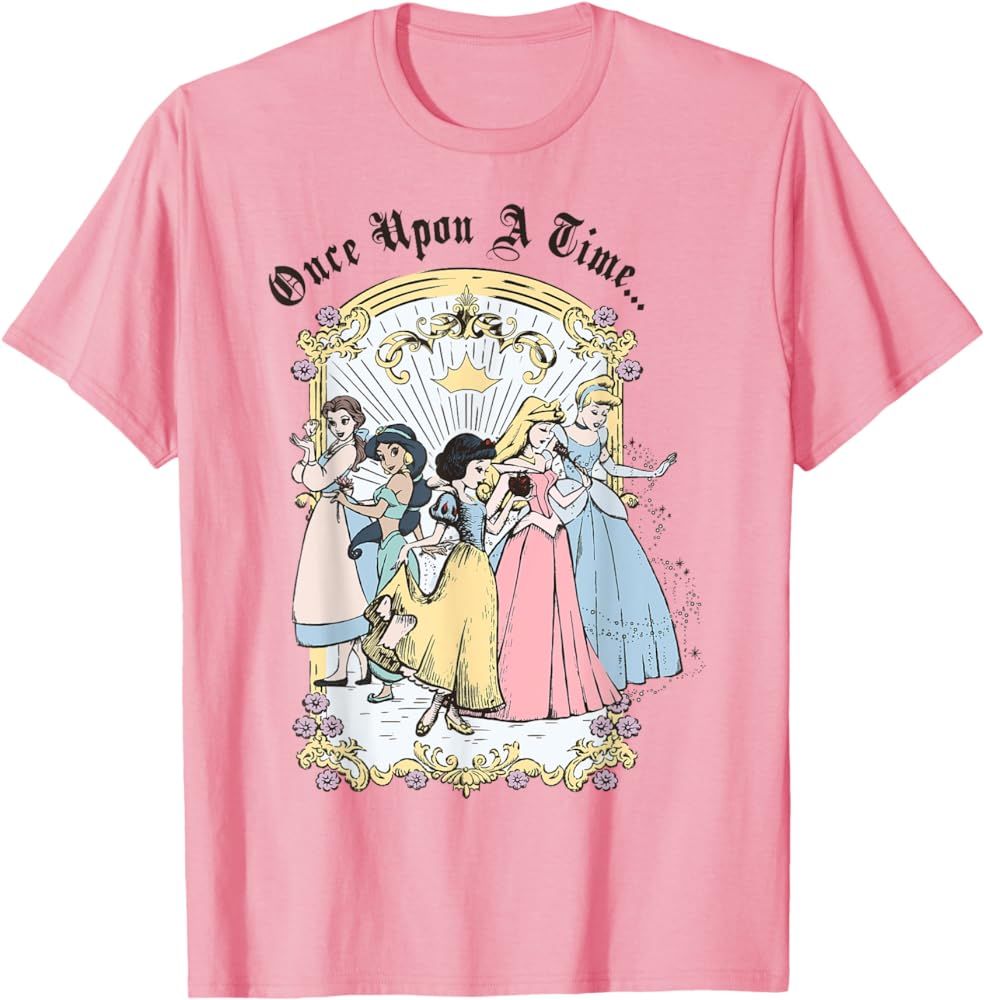 Disney Princess Once Upon A Time Vintage Cartoon T-Shirt, White, Small | Amazon (US)