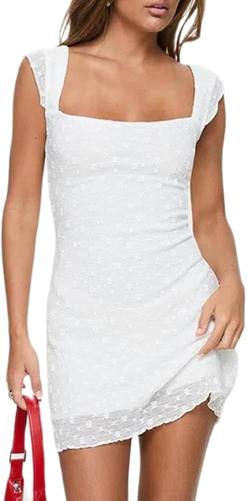 Women Y2k Lace Mini Dress Low Cut Backless Short Dress Ruffle Hem Bodycon Mini Dress Party Clubwe... | Amazon (US)