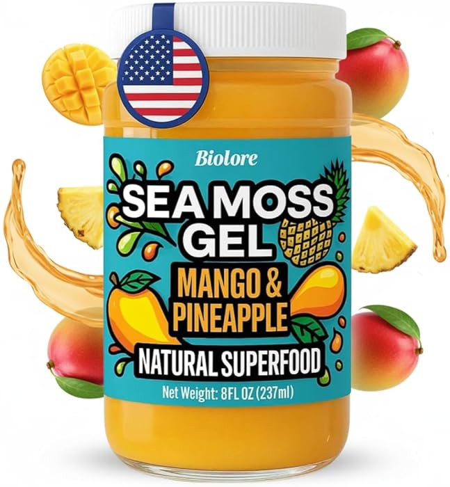Biolore Gel de musgo marino con mango y piña, hecho en Estados Unidos, crudo silvestre artesanal... | Amazon (US)