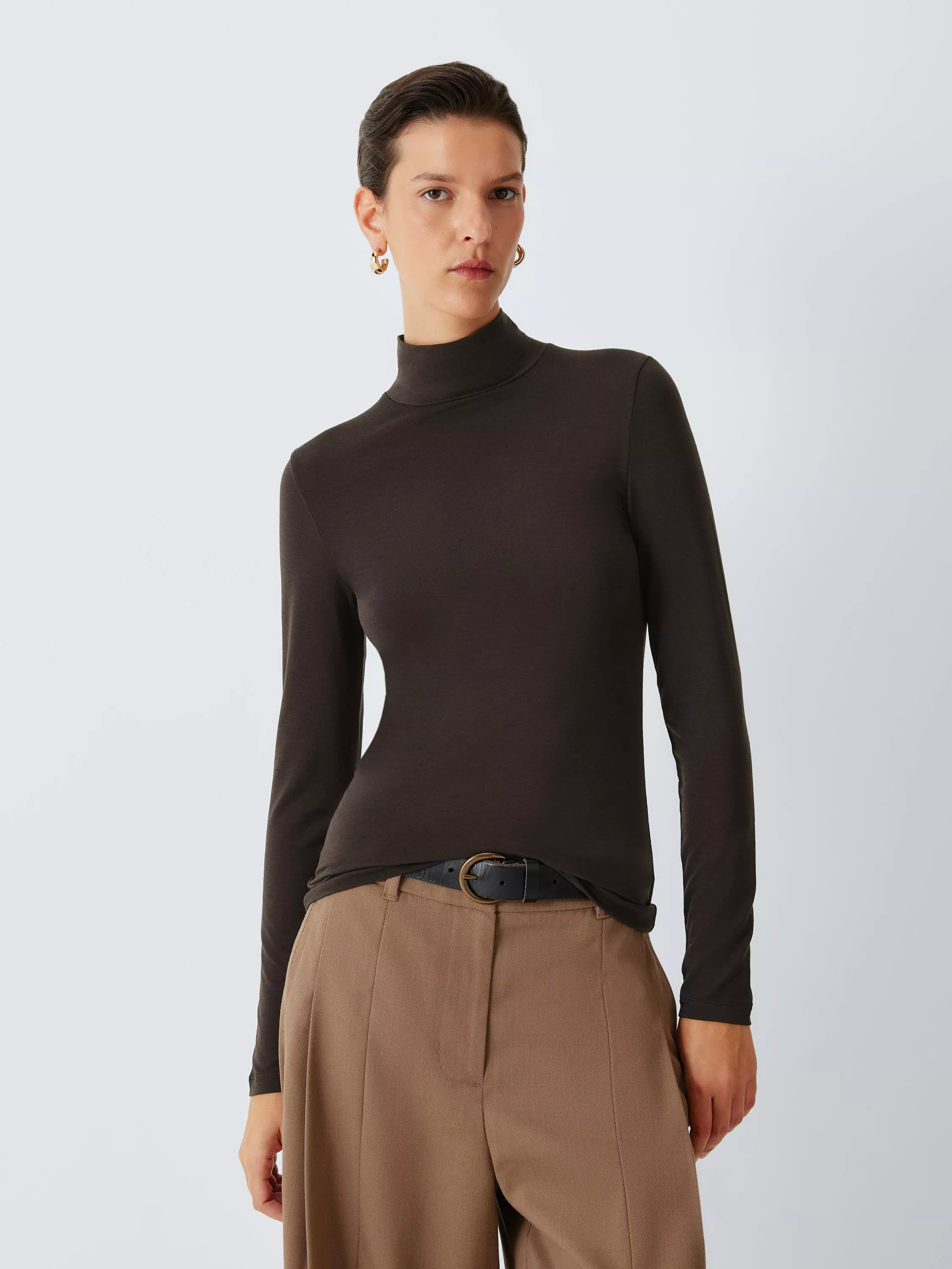 Roll Neck Jersey Top, Chocolate, 14 | John Lewis (UK)
